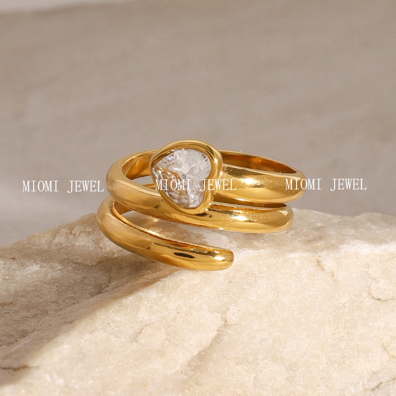 Stainless Steel Heart Zircon Ring High-End Niche Ring Titanium Steel Jewelry Earring