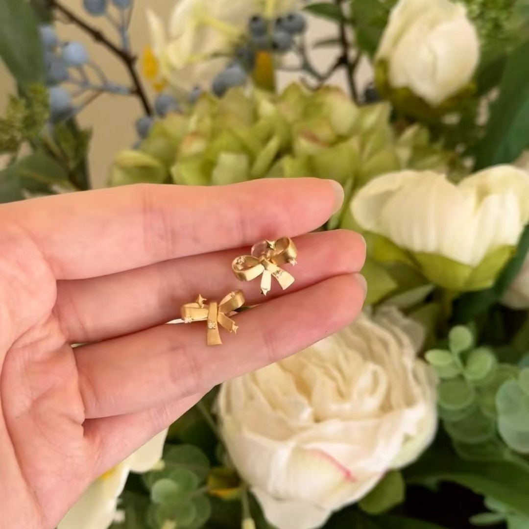 Italian Vintage Craftsmanship Light Luxury High-End Feel 925 Sterling Silver Bowknot Brushed Earrings