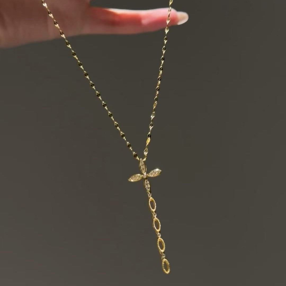 Pure Silver S925 High Carbon Diamond Cross Tassel Necklace High Aesthetic Versatile