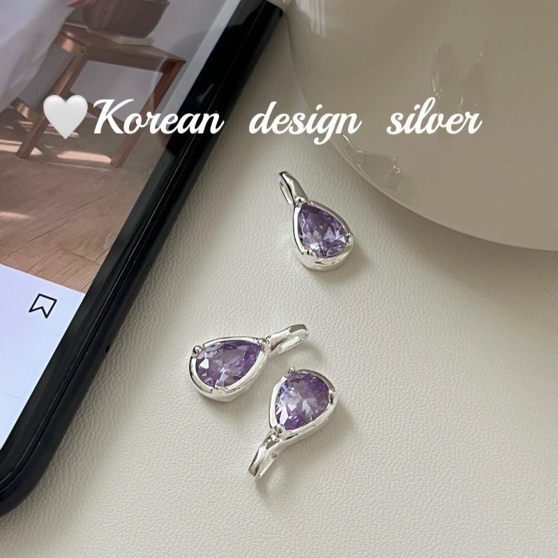 Korean Niche Simple Bright Silver Jewelry S925 Sterling Silver Water Drop Purple Zircon Pendant High-end Niche Women