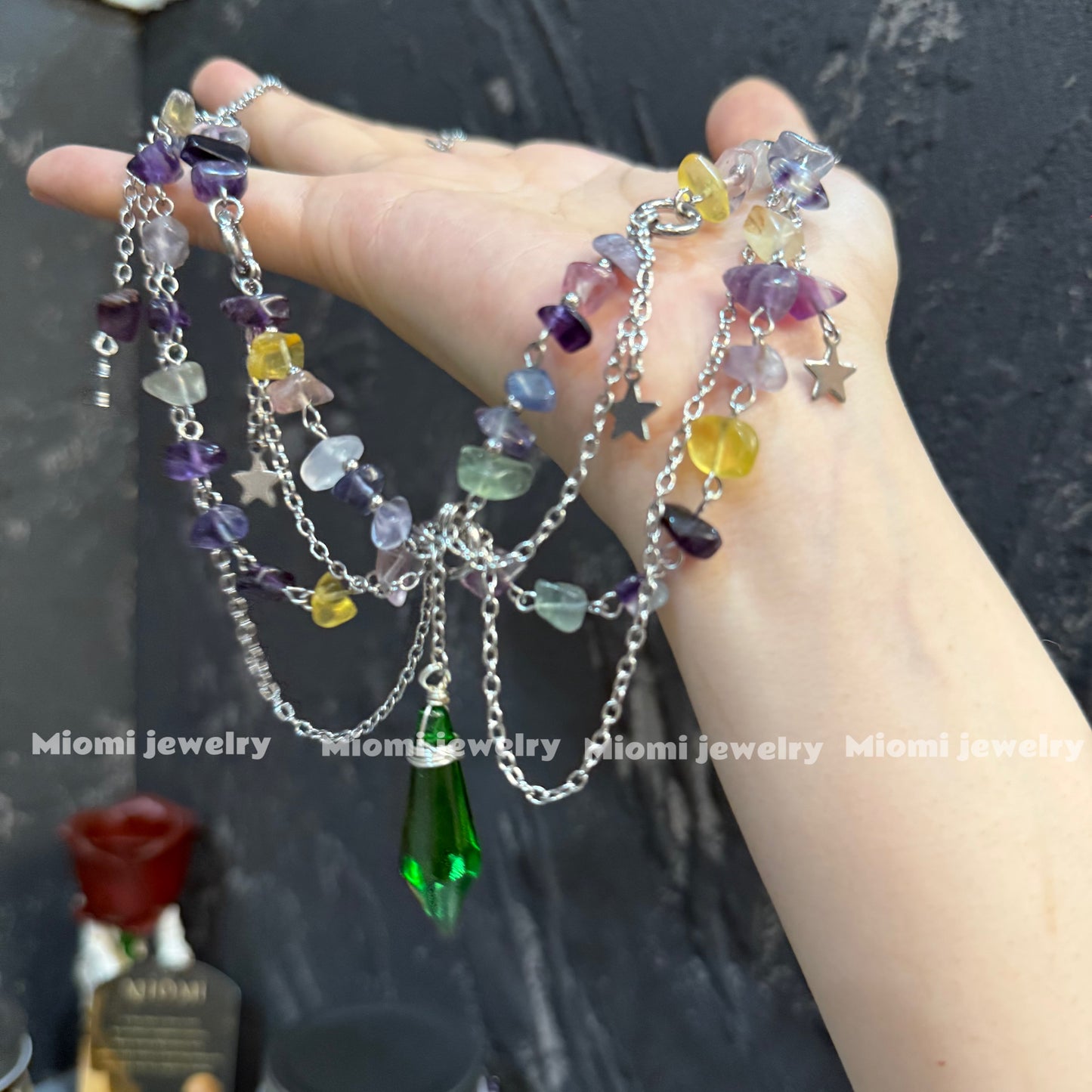 Natural crystal necklace fairy witch (but middle green is plastic)