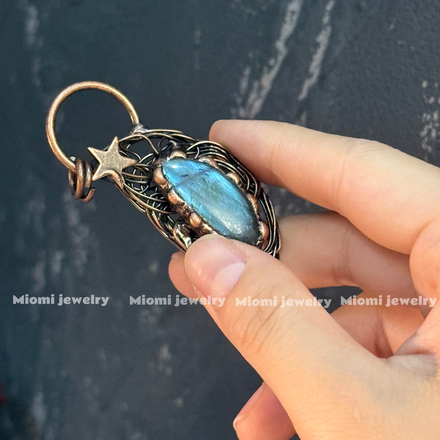 Natural Labradorite Pendant, DIY Handmade (Fully Handcrafted, Each One Unique)vintage whimsical witch