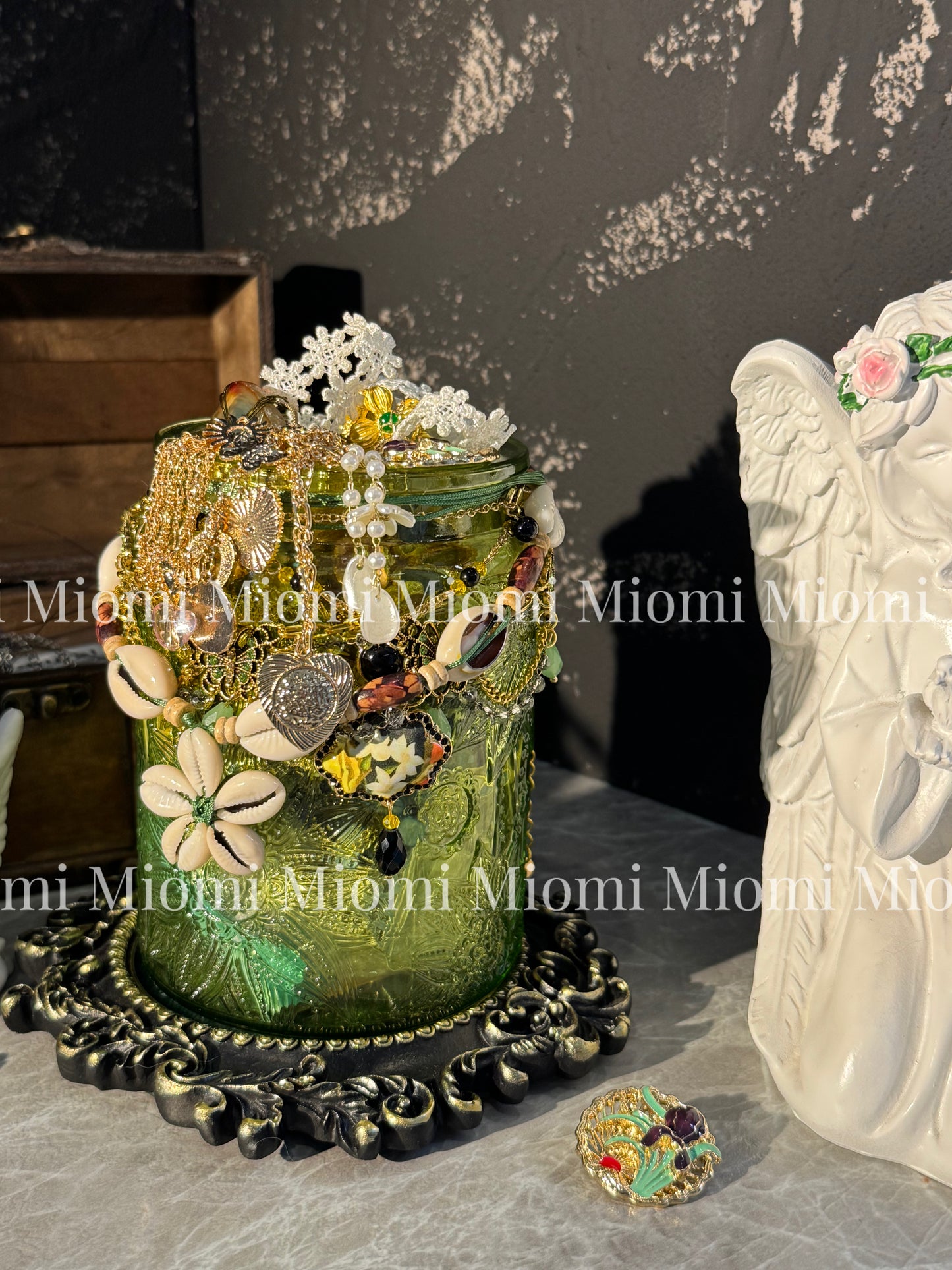 influencer Kendyl same style mystery jewelry jar/ green flower glass jar