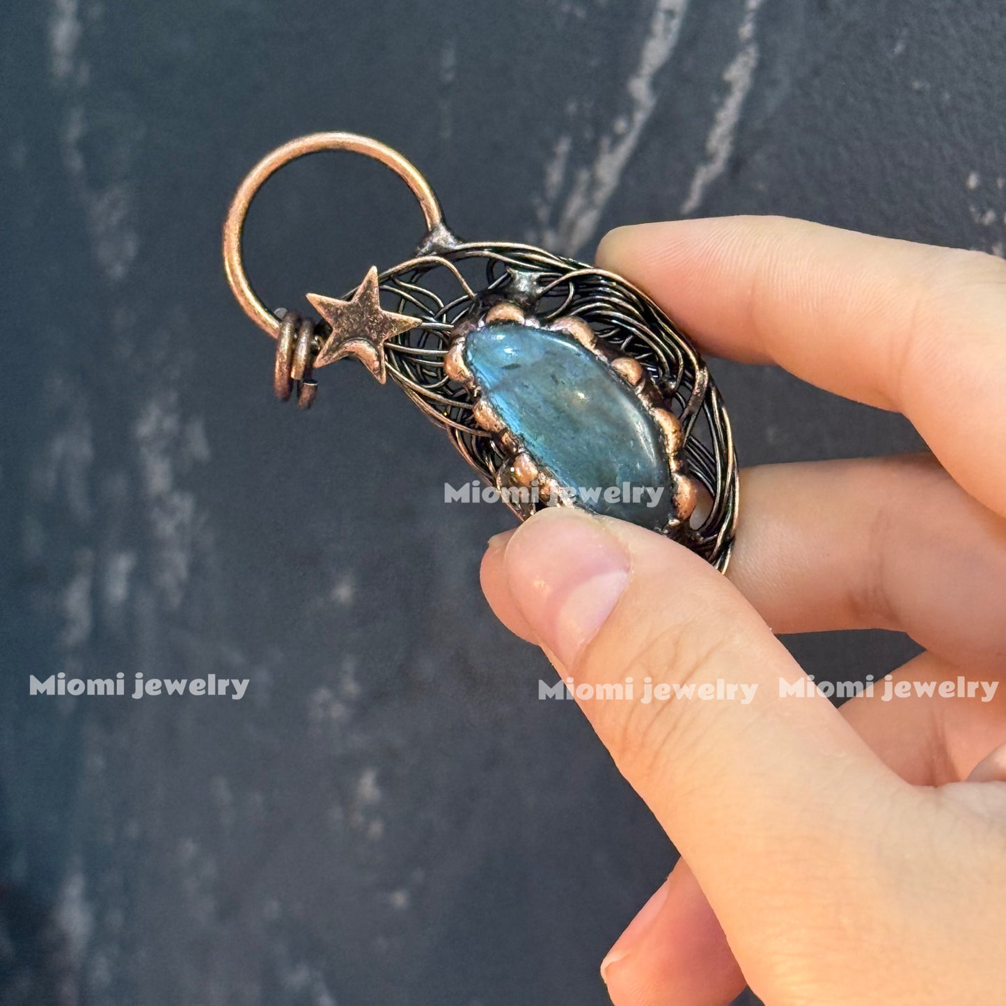 Natural Labradorite Pendant, DIY Handmade (Fully Handcrafted, Each One Unique)vintage whimsical witch