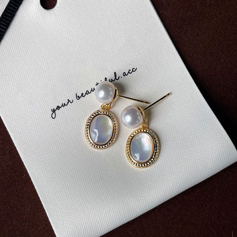 Natural fresh water pearl earrings s925 Silver needle female French light luxury niche high sense friary earrings