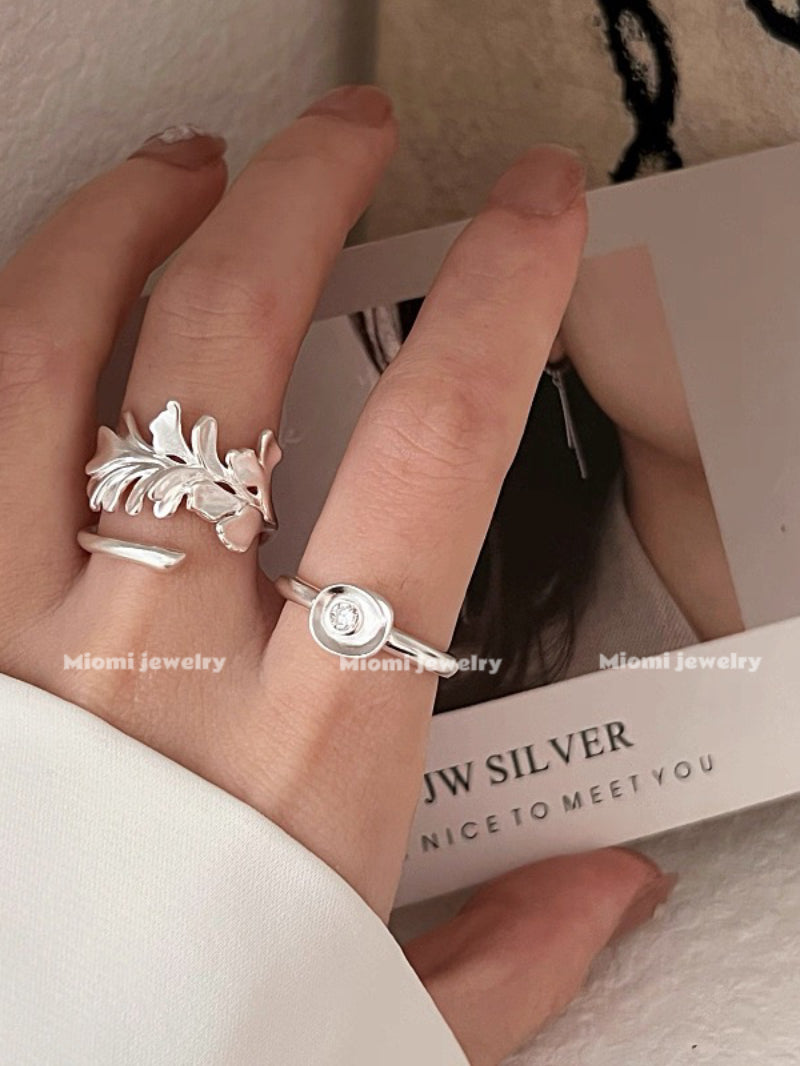 2pcs S925 Sterling Silver Unique Design Irregular Apricot Leaf Ring - Ingot-shaped, Matte, Light Luxury, High-end Sense Ring