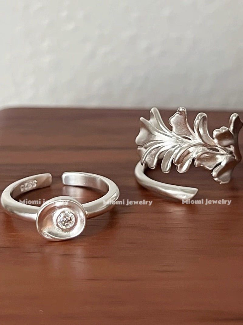 2pcs S925 Sterling Silver Unique Design Irregular Apricot Leaf Ring - Ingot-shaped, Matte, Light Luxury, High-end Sense Ring