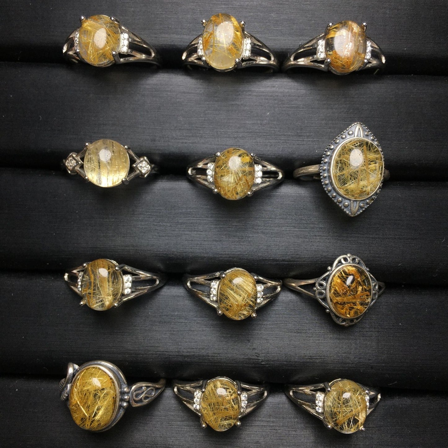 Natural hair crystal ring, s925 silver inlay, fashion vintage boutique