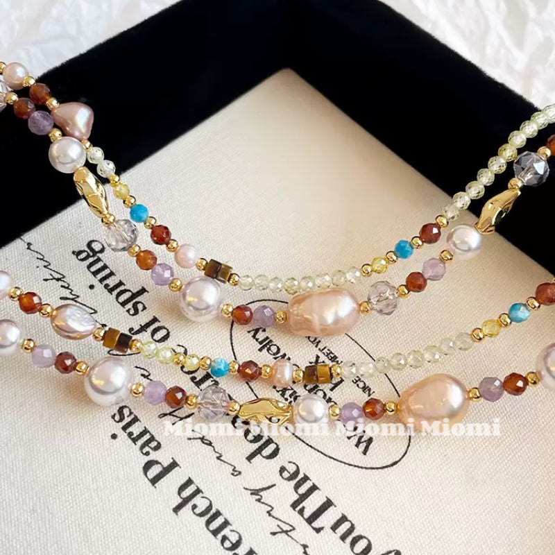 3pcs Vintage natural stone natural pearl necklace ring bracelet set