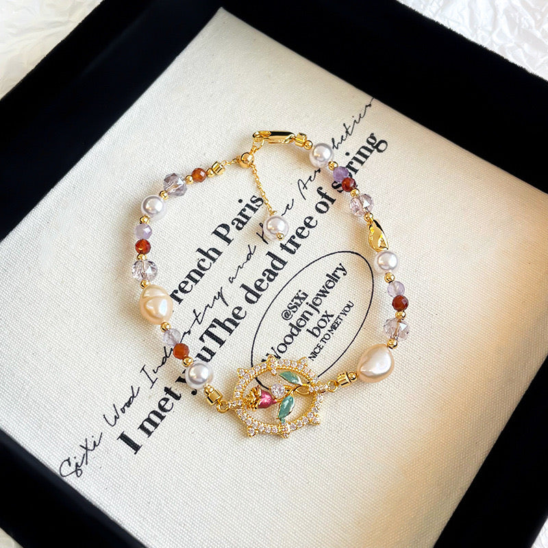 3pcs Vintage natural stone natural pearl necklace ring bracelet set