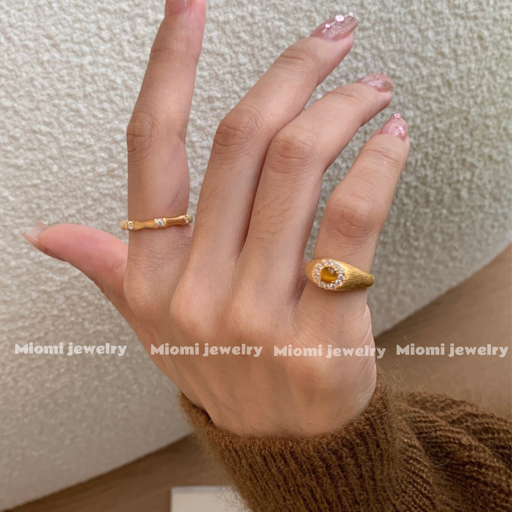 S925 Sterling Silver Natural Tiger's Eye Vintage Brushed Craft Tail Ring for Women - Mocha & Maillard Style Retro Ring