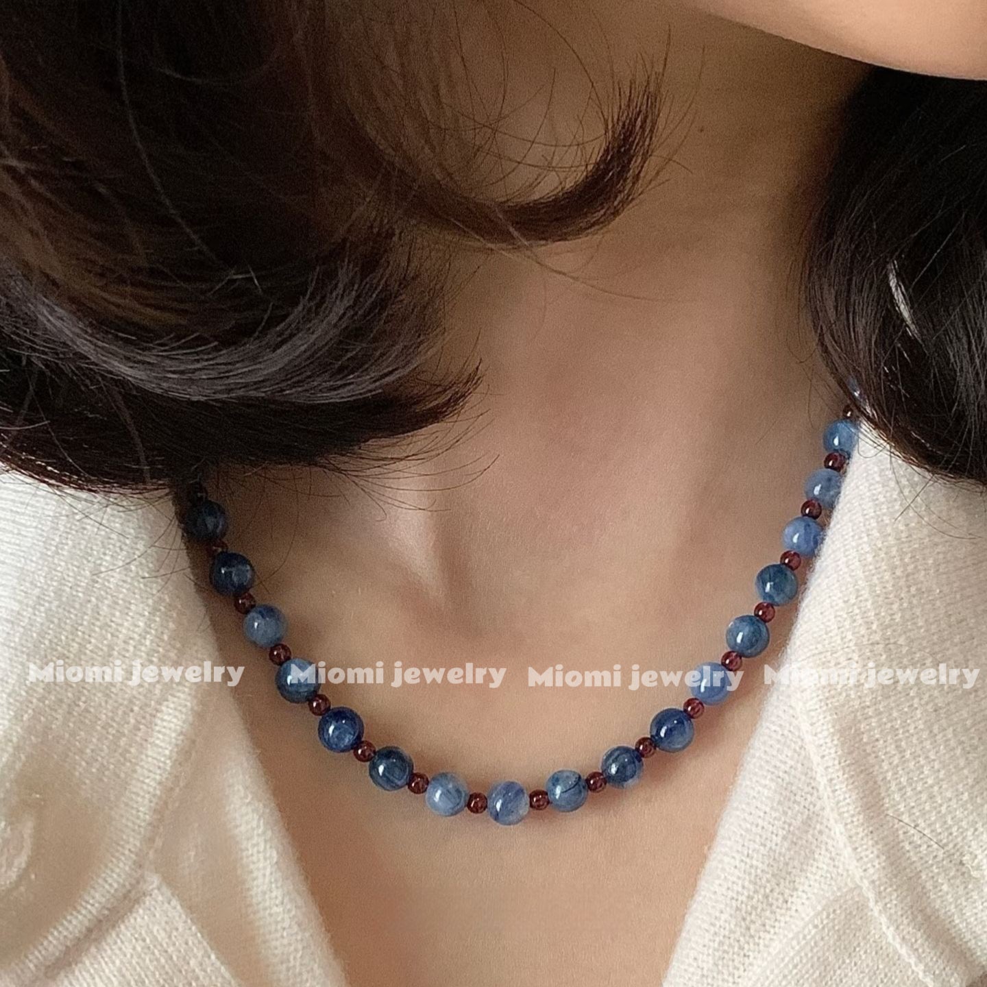 Natural Blue Aventurine Beaded Necklace Jewelry - Stylish and Exquisite Collarbone Chain for Women, High-end and Versatile Necklace