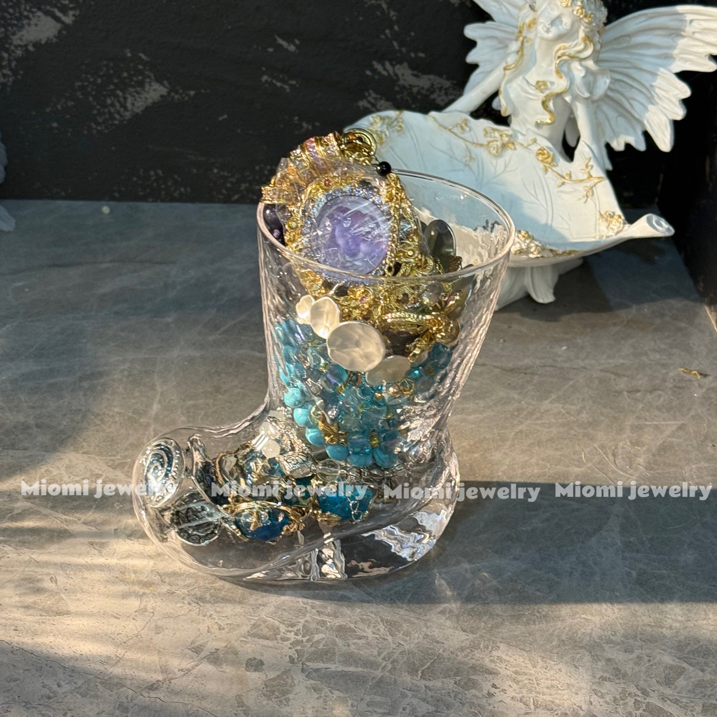 Customized Boot glass Cup With one pcs s925 silver, one Pearl and one Crystal Jewelry Mystery Jewelry jar