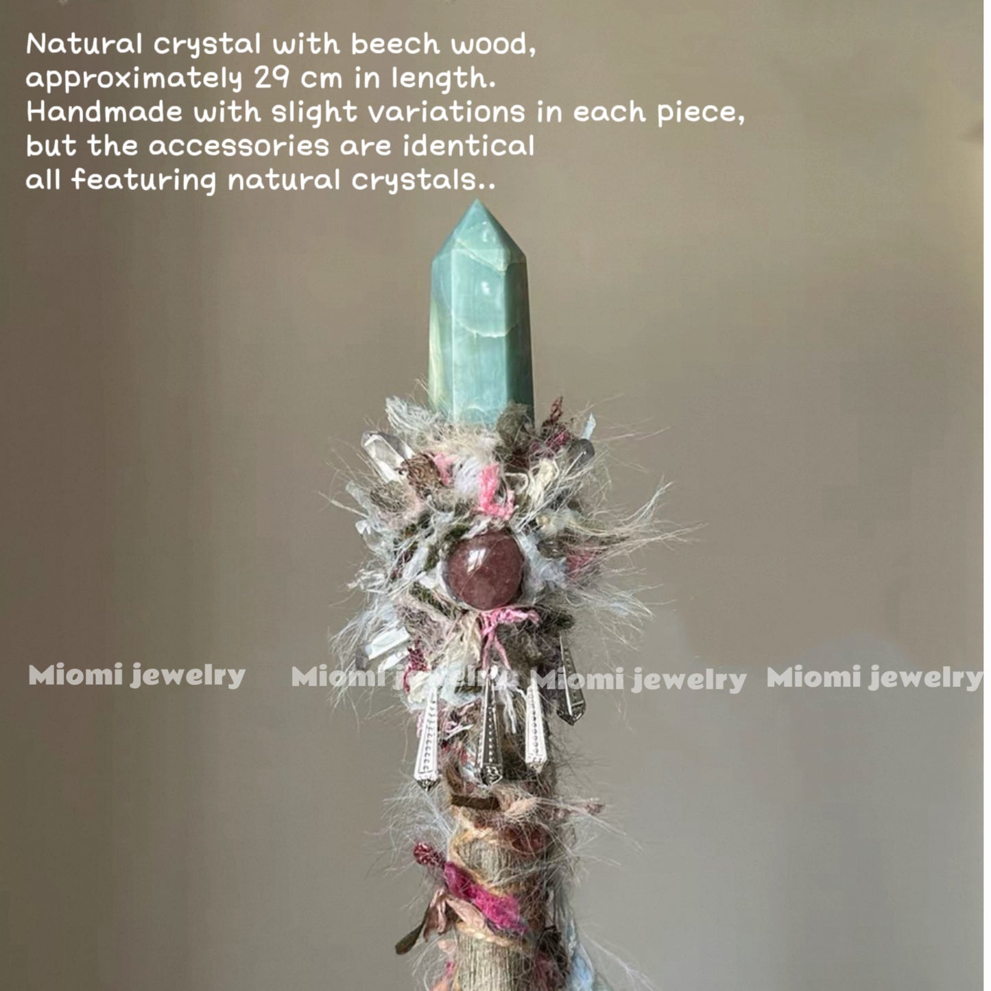 Handmade witchy wand natural crystal customize staff