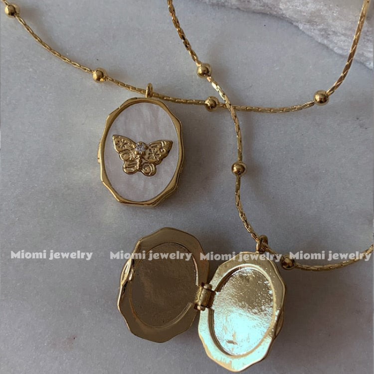 14k gold plated open close necklace fairy butterfly