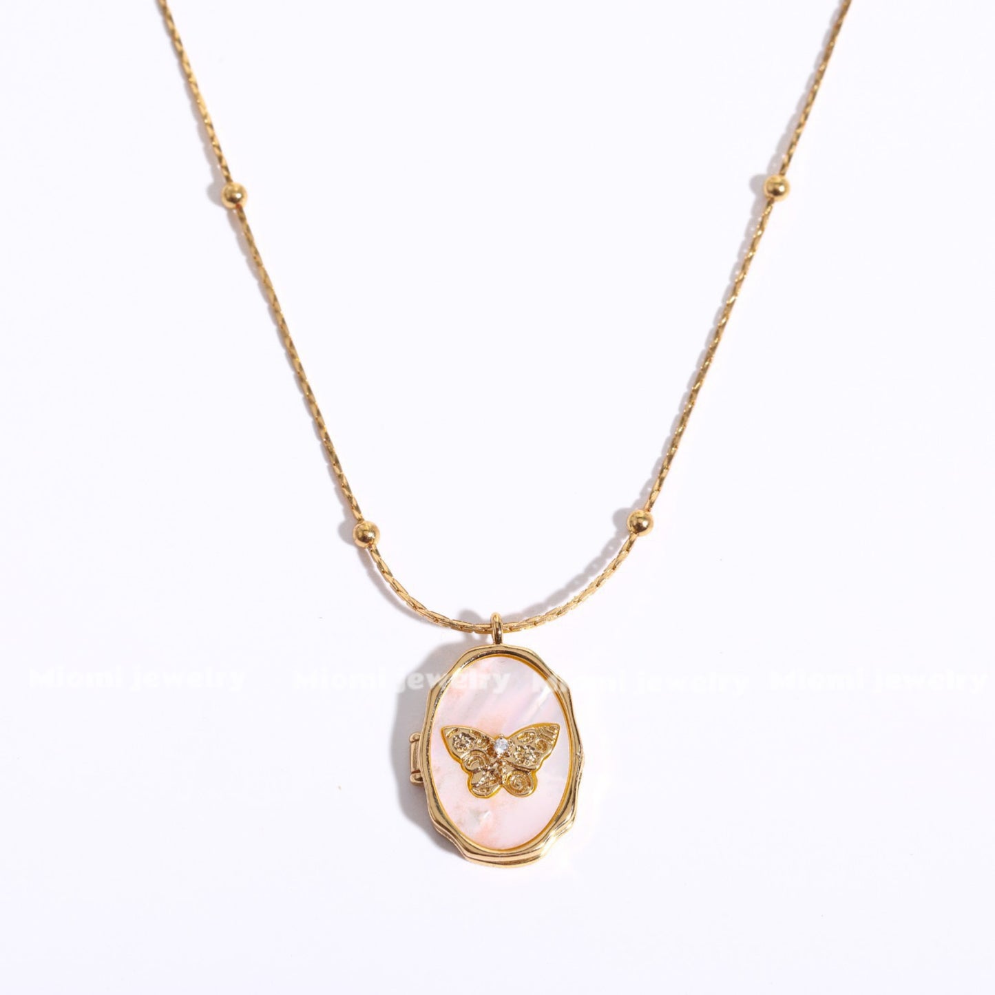 14k gold plated open close necklace fairy butterfly