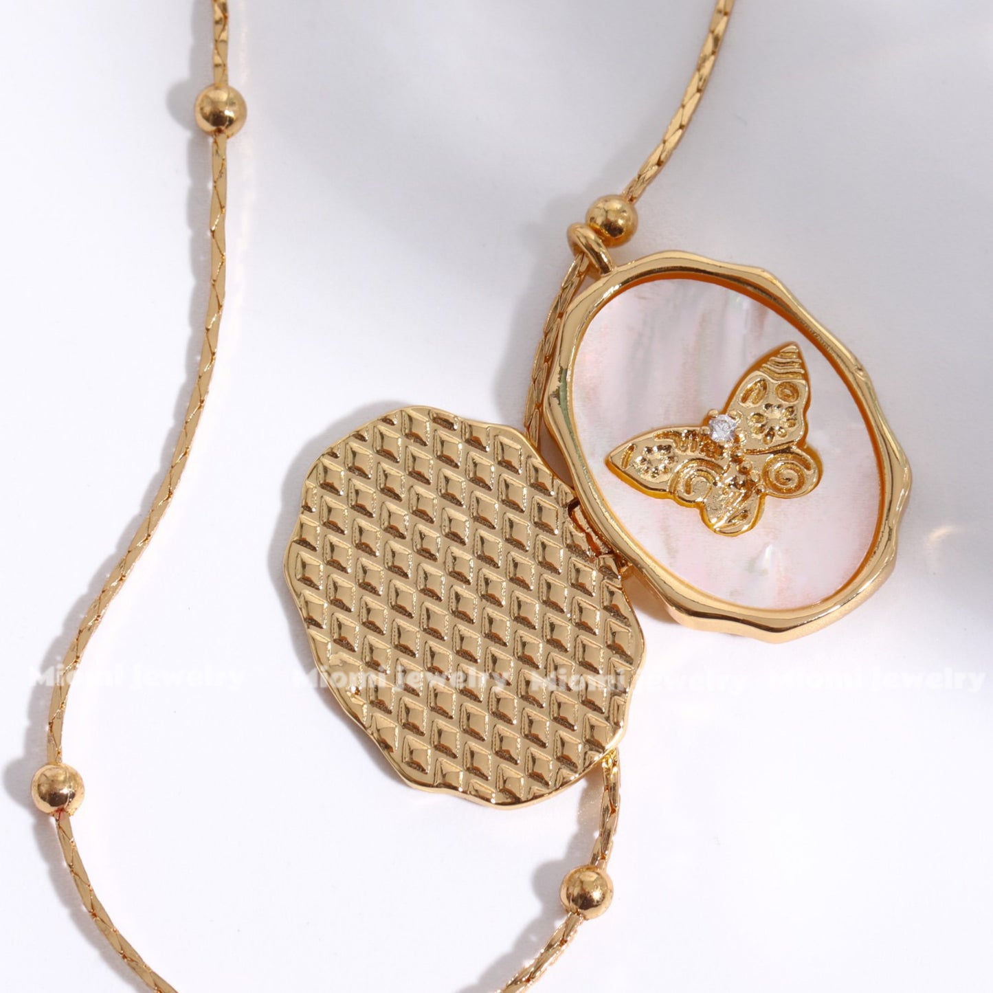 14k gold plated open close necklace fairy butterfly