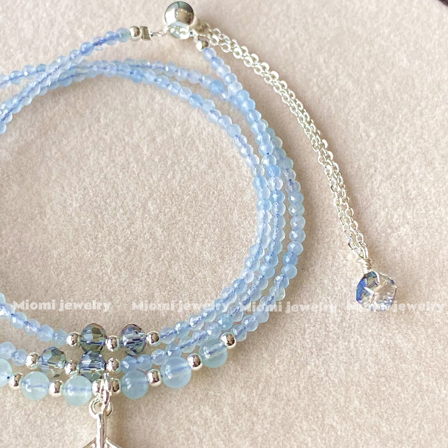 mermaid natural crystal aquamarine jewelry cut-facet three-circle multi-layer bracelet with fish tail pull-type silver bracele fairy