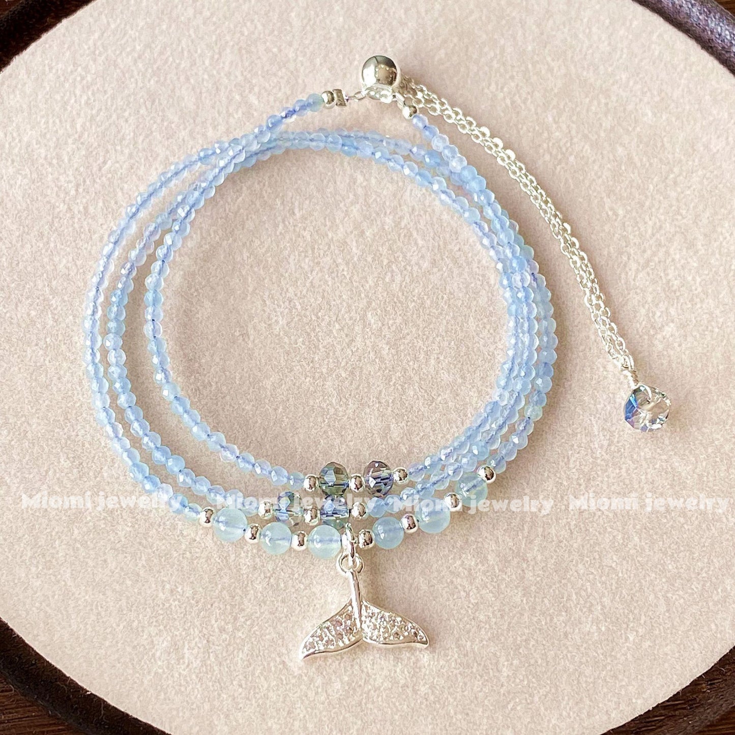 mermaid natural crystal aquamarine jewelry cut-facet three-circle multi-layer bracelet with fish tail pull-type silver bracele fairy