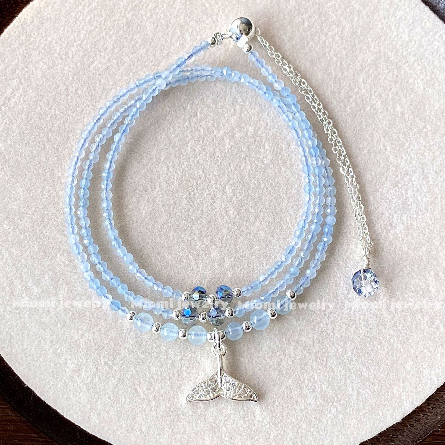 mermaid natural crystal aquamarine jewelry cut-facet three-circle multi-layer bracelet with fish tail pull-type silver bracele fairy