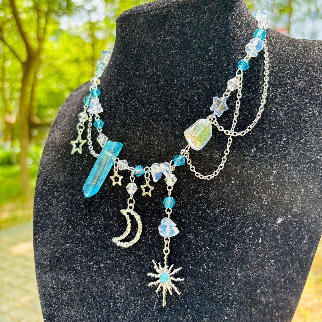 sun moon bule fairy necklace handmade