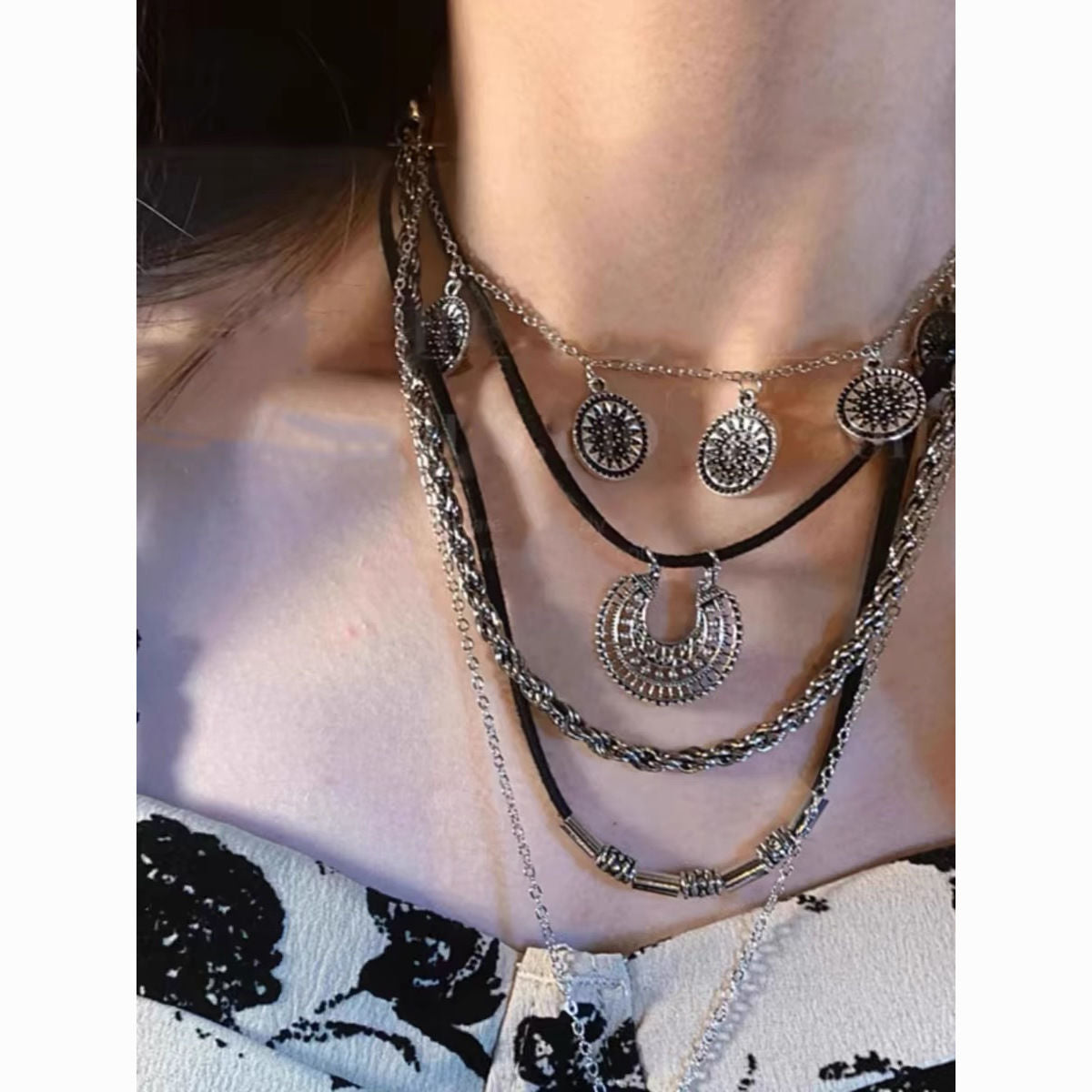 Wasteland Style Necklace, Multi-layer Exaggerated Necklace, Long Sweater Chain, Bohemian Style, Ethnic Style Necklace,witchy