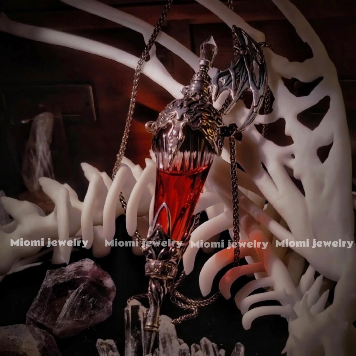 Breath of the Dragon + Original Dragon's Blood Bottle, Medieval Glass Bottle Pendant Necklace gothic original design witchy