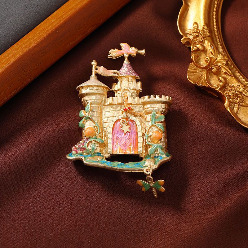 whimsical Fairy Tale Castle Angel Alloy Rhinestone Brooch, Versatile Vintage Brooch, Ancient Style pin