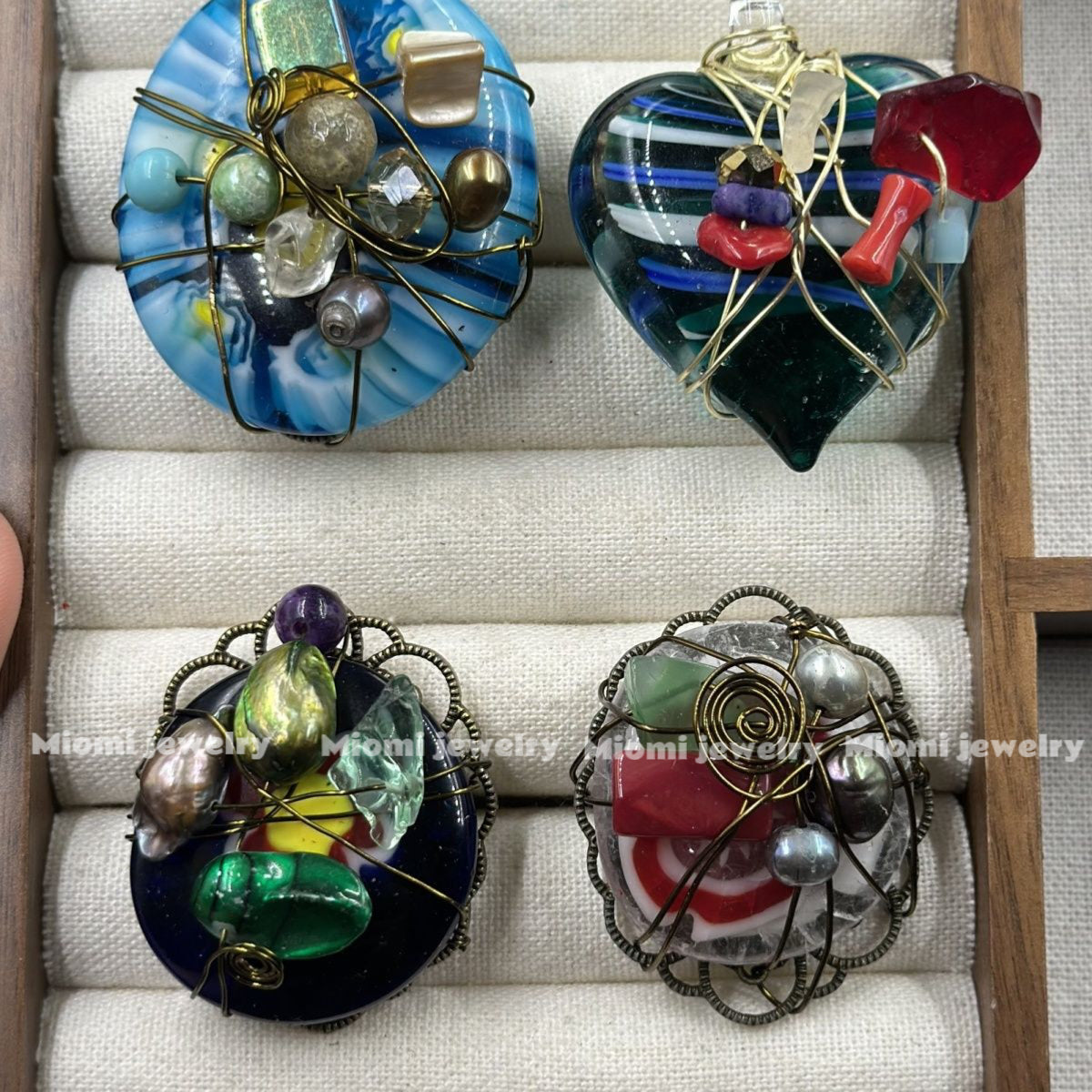 1pcs -miomi oranginal Vintage European Imported Court Style, Heavy Craftsmanship Natural Stone & Old Glass Handmade Open Ring, Woven Ring, Adjustable, Random Delivery!whimsical witch vintage