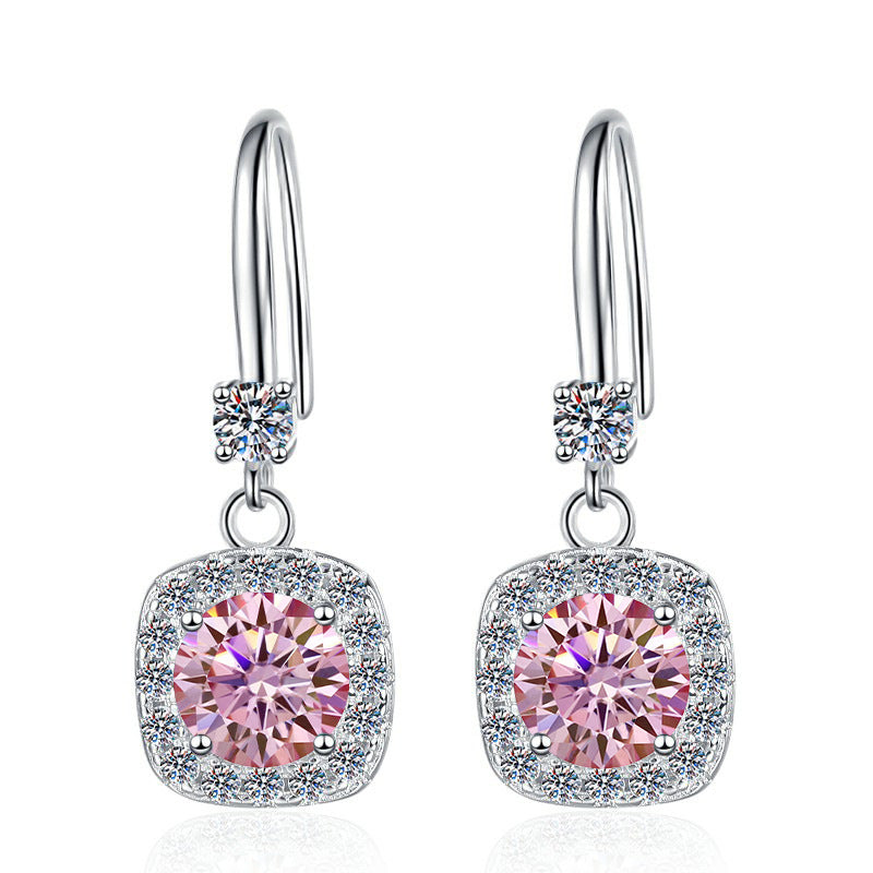 Moissanite Earrings 1 Carat GRA Certificate Waist Code Square Korean Fashion Moissanite S925 Sterling Silver Earrings