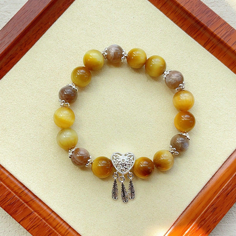 Tiger Eye Stone Gold Tiger Eye Cat's Eye Effect Original Design Tiger Eye Stone Single Loop Bracelet
