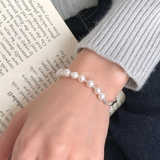 S925 Sterling Silver Natural Freshwater Pearl Half Bracelet Bangle Niche Light Luxury High-end Design Elegant Gentle Temperament