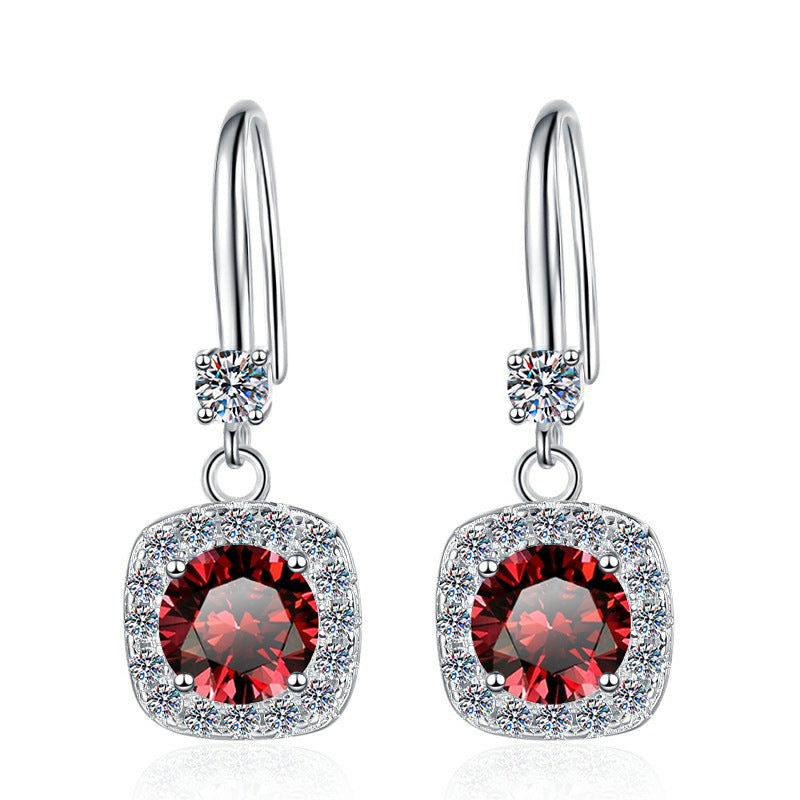 Moissanite Earrings 1 Carat GRA Certificate Waist Code Square Korean Fashion Moissanite S925 Sterling Silver Earrings