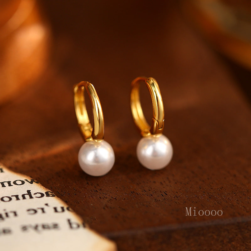 S925 Silver gold Pearl Earrings for Women Elegant Socialite Simple Earrings High-end Feel