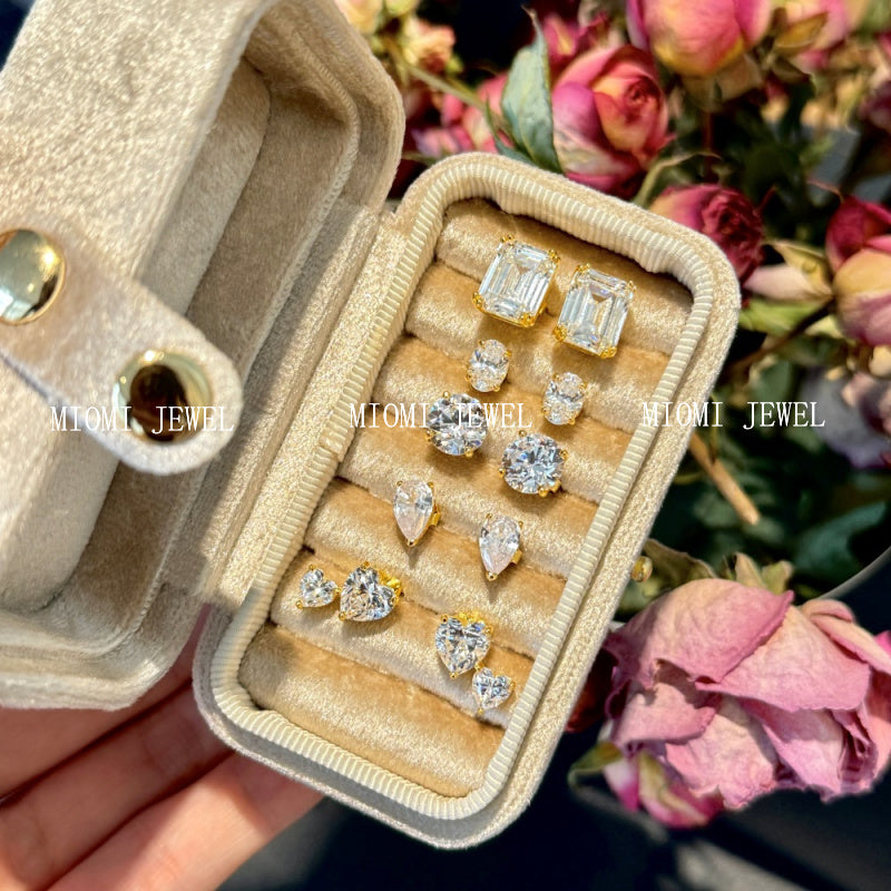 Cross-Border Hot-Selling S925 Sterling Silver Sugar Cube Earrings Four-Prong White Pear-Shaped Heart-Shaped Oval Water Drop Super Sparkling Earrings