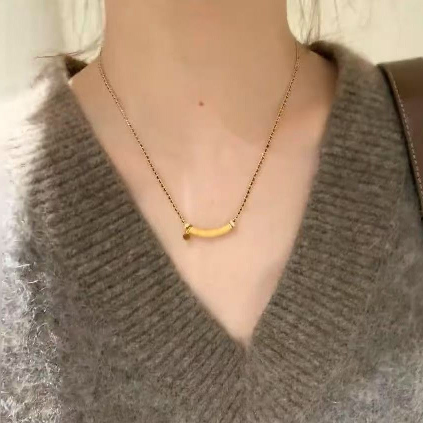 Pure Silver S925 Tiger Eye Stone Smile Black Gold Bracelet Necklace Simple High-end Exquisite Versatile Braided Collarbone Chain