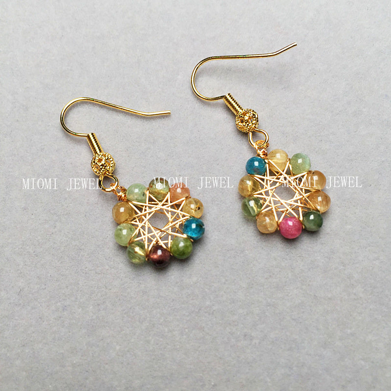 Tourmaline Earrings Candy Color Women's Crystal Earrings 14K Gold-Plated Wire Wrapped Accessories Ear Hooks Color Retention