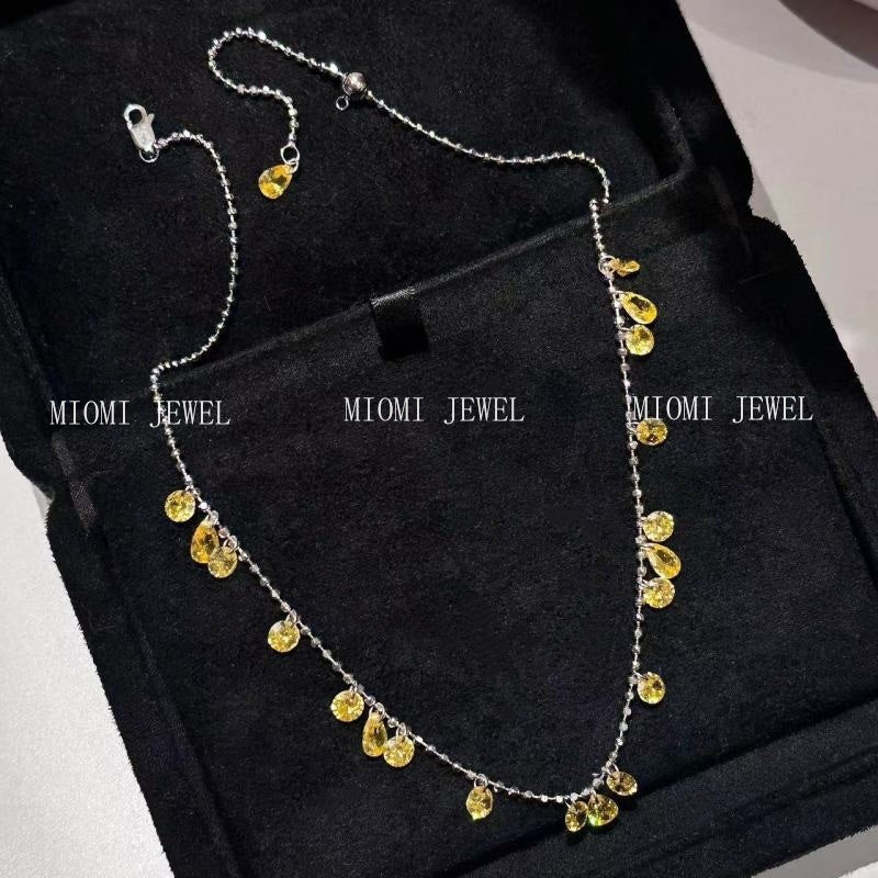 S925 Sterling Silver Sparkling Fortune Beads Yellow Diamond Starry Sky Necklace Super Fairy Galaxy Radiant Pull-out Necklace
