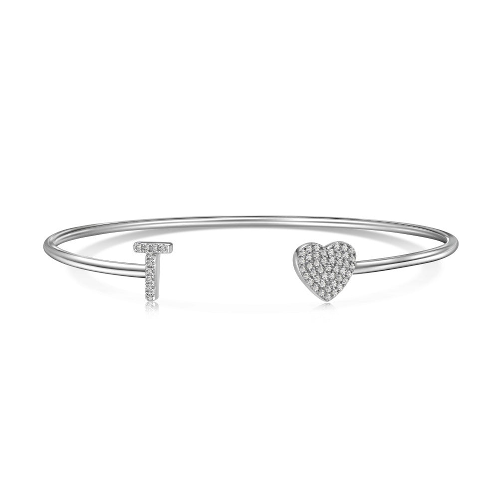 S925 Sterling Silver English Letter Bracelet for Women with Micro Pave Zirconia, Light Luxury Personality Style Bracelet