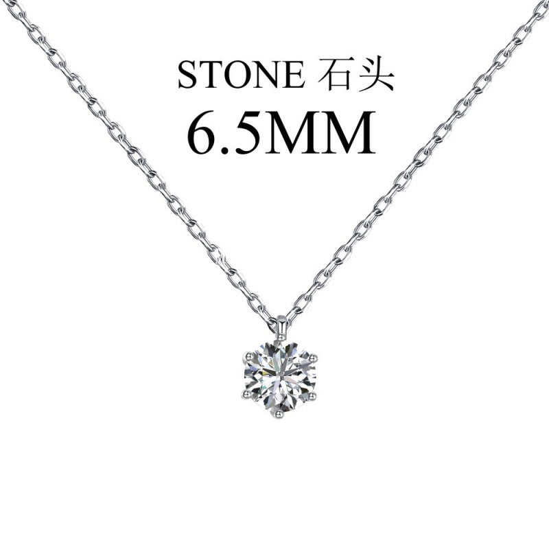 S925 Sterling Silver Zircon Necklace for Women Fashion High-End Inlaid Single Diamond Classic Simple Six-Prong Pendant Collarbone Chain