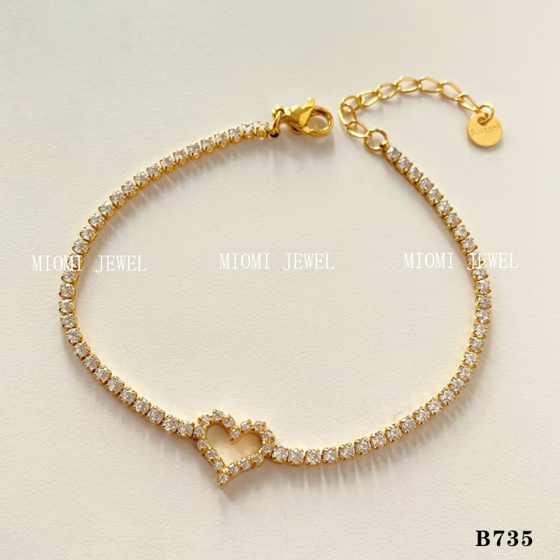 Stackable Irregular Texture Heart Jewelry Set Stainless Steel Vacuum Plating Non-Fading Autumn Winter Bracelet Bangle
