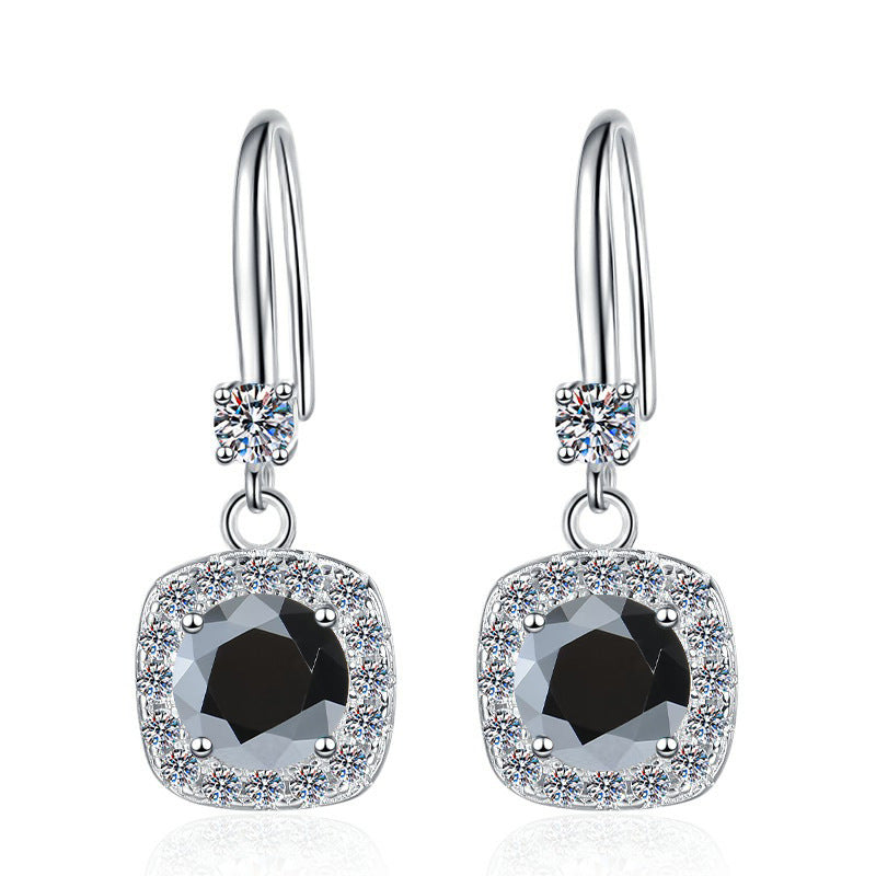 Moissanite Earrings 1 Carat GRA Certificate Waist Code Square Korean Fashion Moissanite S925 Sterling Silver Earrings