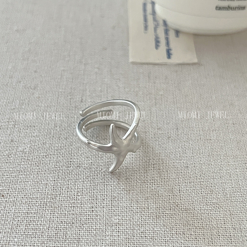 925 Sterling Silver Irregular Matte Starfish Ring for Women Simple Niche Design Light Luxury Multi-layer Open Ring 5856B
