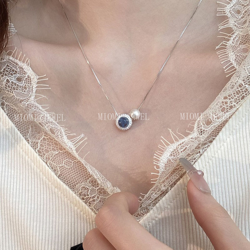 S925 Sterling Silver Aquamarine Natural Freshwater Pearl Necklace Accessories for Women Light Luxury Niche Simple High-end Clavicle Chain