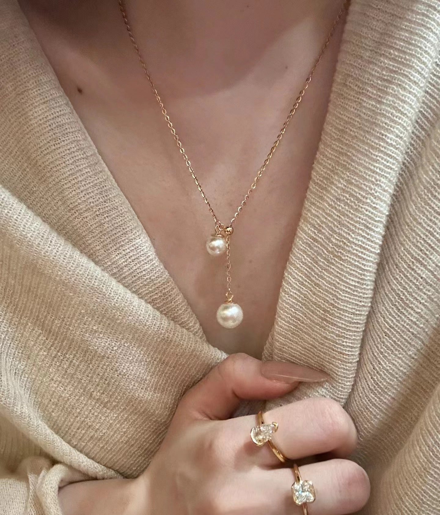 Italian Vintage Brushed Light Luxury High-End Jewelry 925 Sterling Silver Real Gold Plated Shijia Pearl Collarbone Chain New