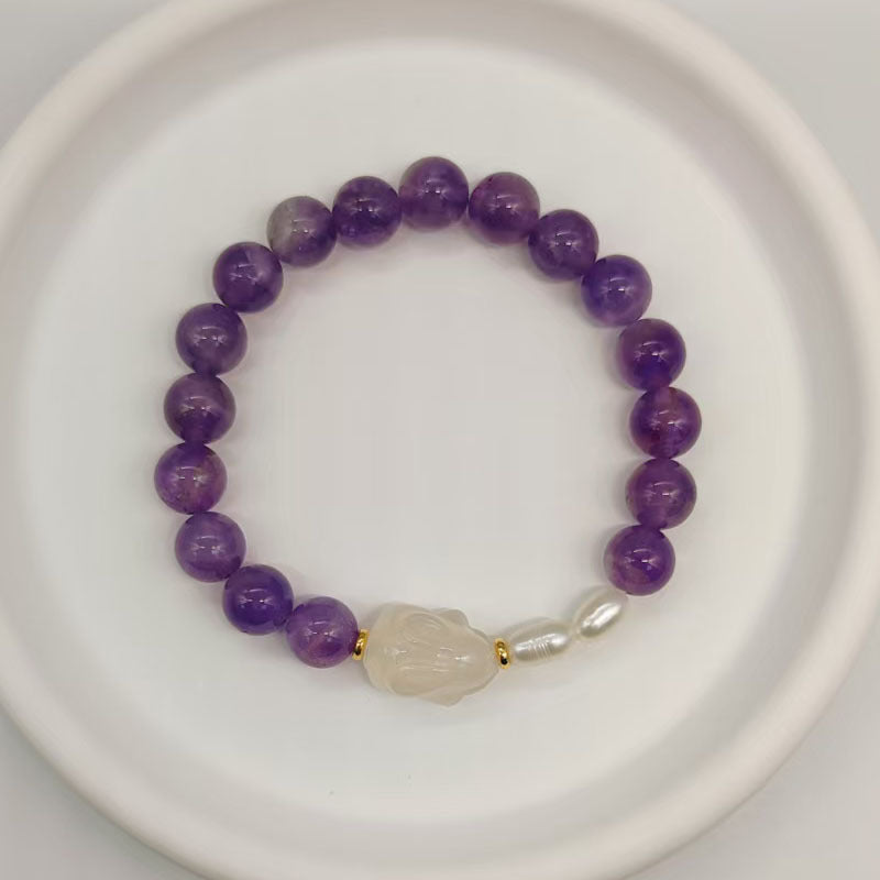 Violet Chalcedony Lychee Jelly Amethyst Bracelet for Women Rabbit Girlfriends Strawberry Crystal Bracelet