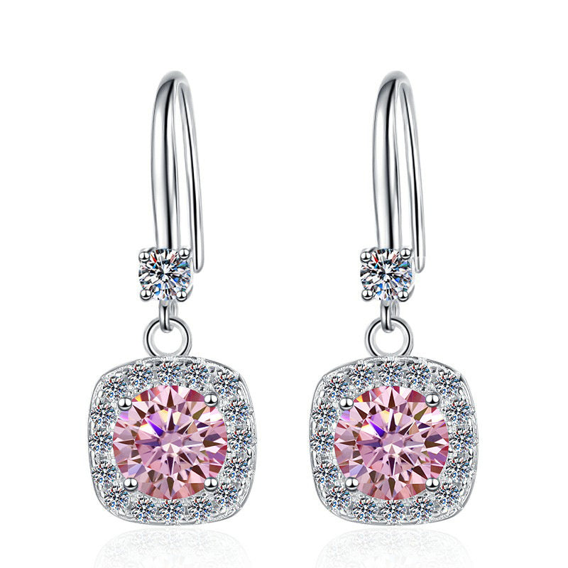 Moissanite Earrings 1 Carat GRA Certificate Waist Code Square Korean Fashion Moissanite S925 Sterling Silver Earrings