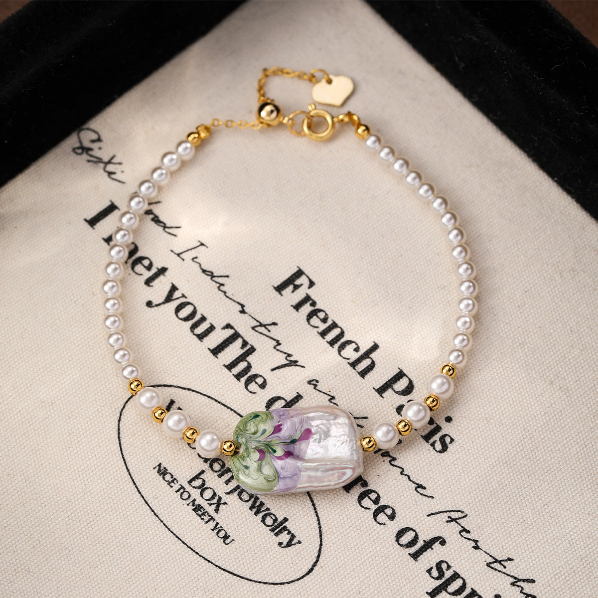 NALA Oil Painting Glass Pearl Bracelet Niche Light Luxury Non-Fading Versatile Creative Jewelry