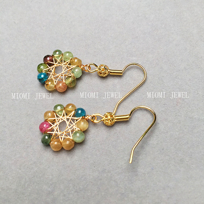 Tourmaline Earrings Candy Color Women's Crystal Earrings 14K Gold-Plated Wire Wrapped Accessories Ear Hooks Color Retention