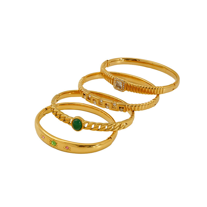 Hot-Selling Non-Fading Bracelet Titanium Steel Gold Wide Open Versatile Cuban Diamond-Studded Bracelet Factory Direct Sale